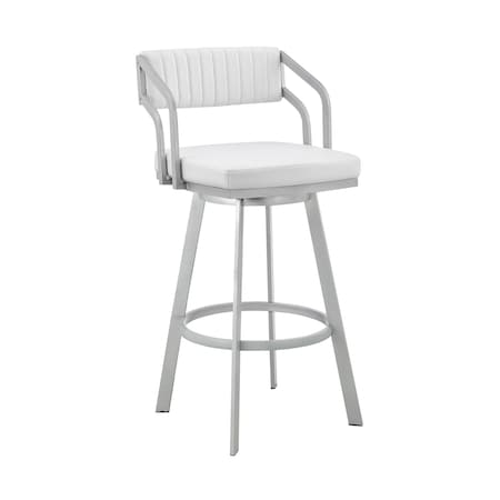 Armen Living Scranton 26" Swivel White Faux Leather and Silver Metal Bar Stool 795044878219